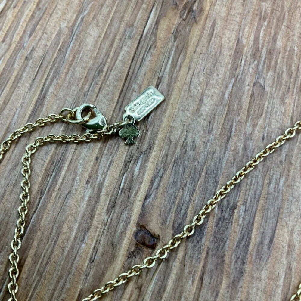 Kate Spade Night Sky Blue Emerald Cut Rectangle Pendant Gold Tone Chain Necklace